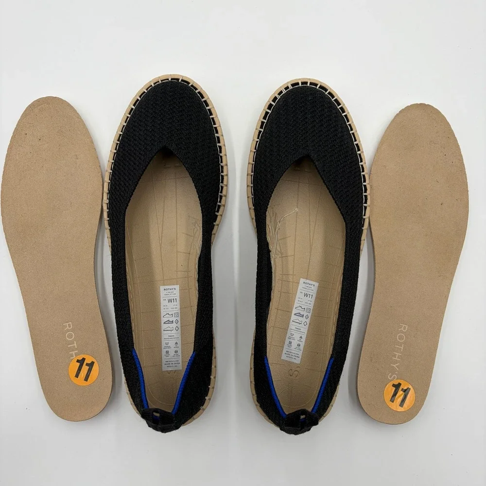 Rothys The Espadrille Black Knit Slip On Flat Shoes Womens 11 186-002 Chic Beach
